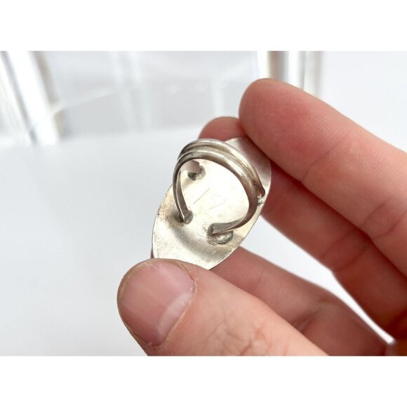 Shadow Box Sterling Silver Turquoise Accented XL Head Navajo Ring - sz 3.75 - Picture 6 of 7